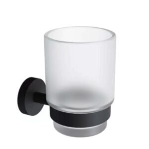 Porta cepillo con vaso esmerilado negro mate
