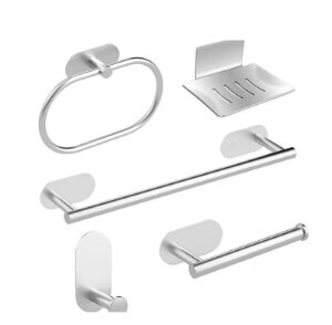 Kit de Accesorios para Baño Adhesivo 3M Acero Inoxidable Plateado INOMAX