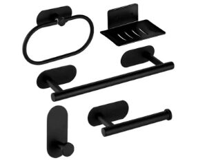 Kit de Accesorios para Baño Adhesivo 3M Acero Inoxidable Negro INOMAX IM4162-N