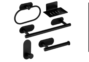 Kit de Accesorios para Baño Adhesivo 3M Acero Inoxidable Negro INOMAX IM4162-N