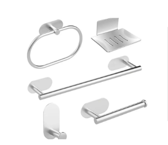 Kit de Accesorios para Baño Adhesivo 3M Acero Inoxidable Plateado INOMAX